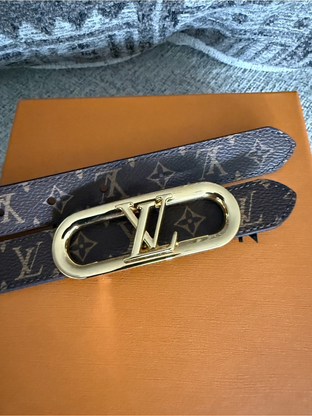 Louis Vuitton Monogram Belt with Gold LV Buckle - Brown - Picture 6 of 13